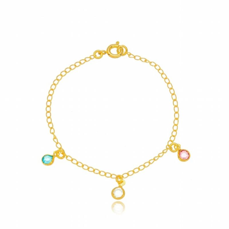 PULSEIRA CRISTAIS COLOR EM BANHO DE OURO 18K