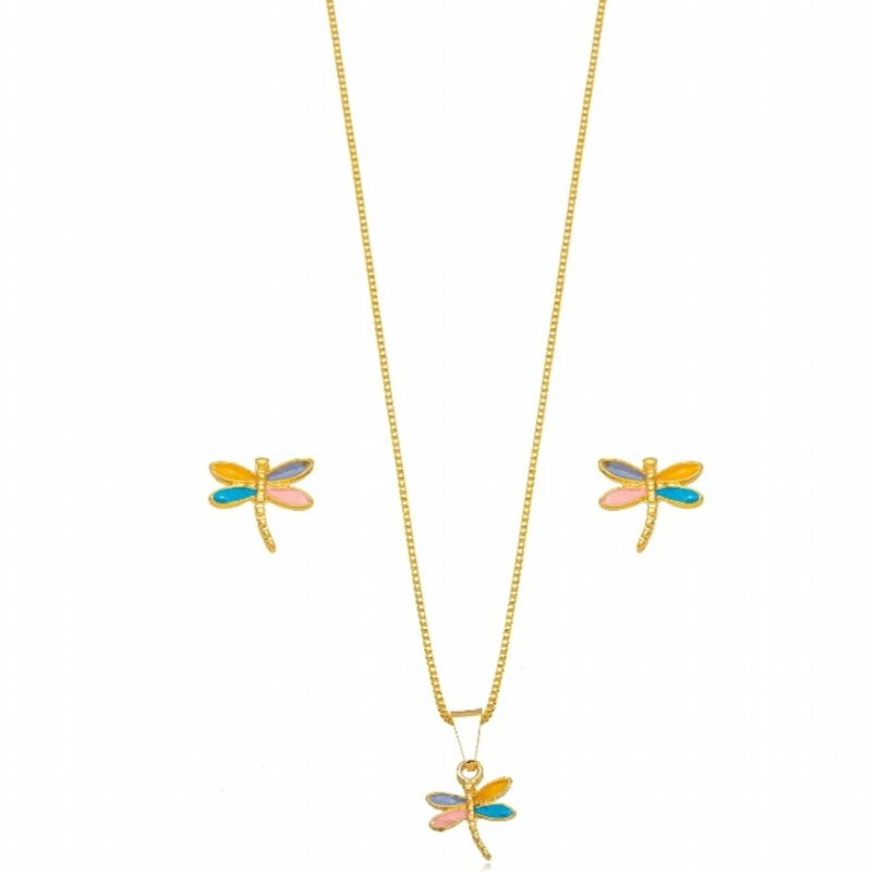 CONJUNTO ESMALTADO LISO EM BANHO DE OURO 18K