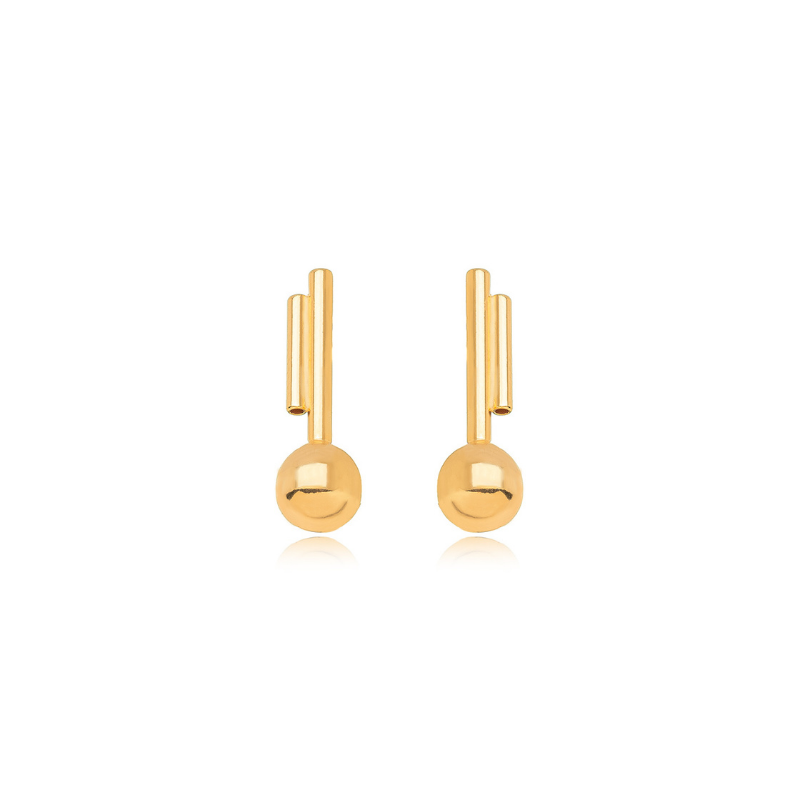 BRINCO LINEAR COM ESFERA BOLD - BANHO DE OURO 18K
