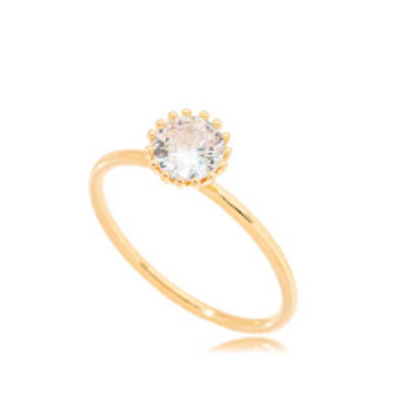 ANEL SOLITÁRIO CRISTAL EM BANHO DE OURO 18K