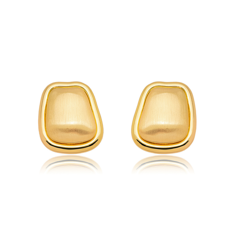 BRINCO CHAPA ORGÂNICA ACETINADA - BANHO DE OURO 18K