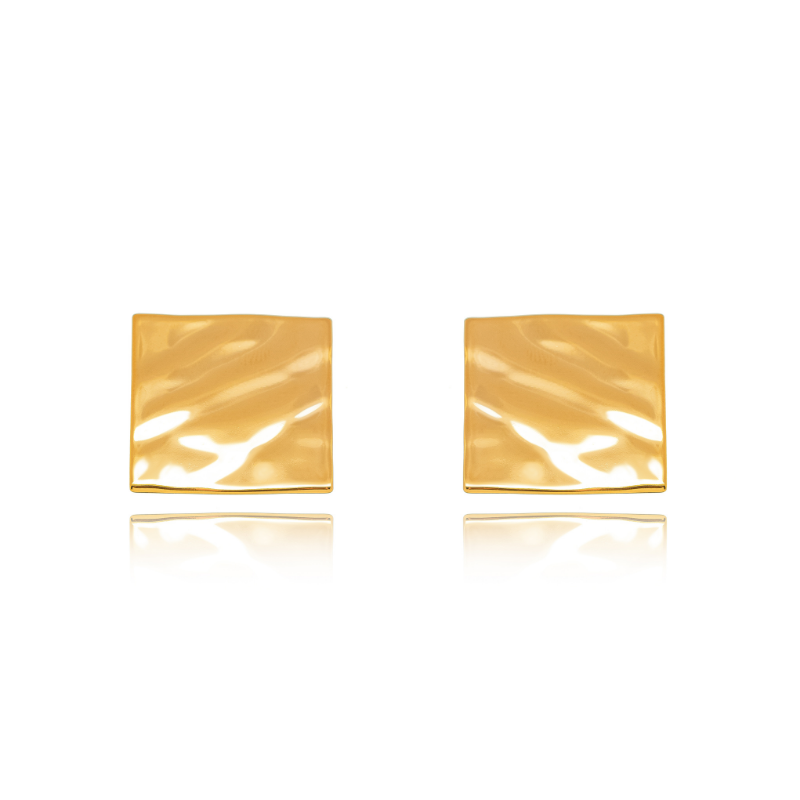 BRINCO CHAPA QUADRADA RIPPLED - BANHO DE OURO 18K