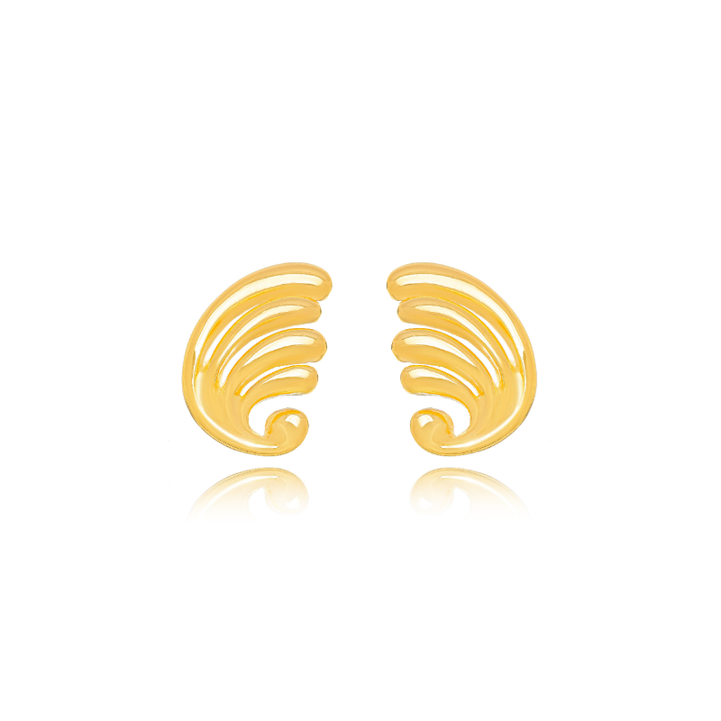 BRINCO LEQUE ESTILIZADO - BANHO DE OURO 18K