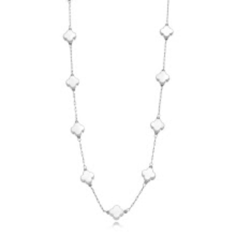 COLAR TREVO MADREPÉROLA COM BANHO DE RÓDIO BRANCO