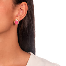 CONJUNTO GOTA CRAVEJADO ROSA EM BANHO DE OURO 18K