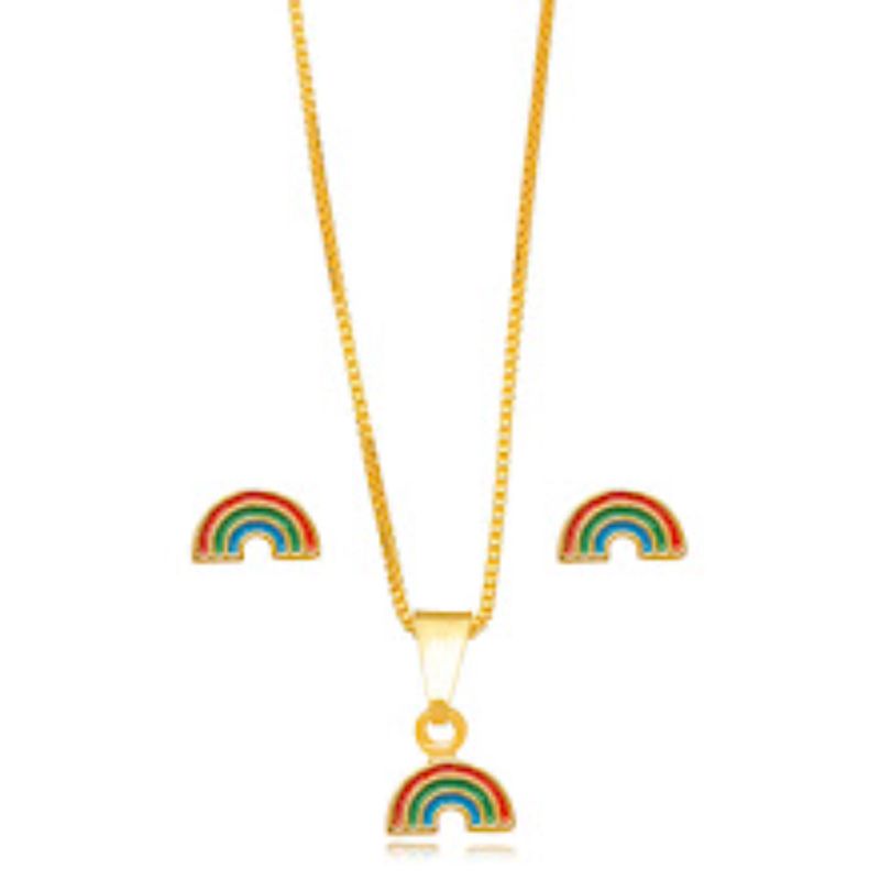 CONJUNTO ARCO ÍRIS ESMALTADO EM BANHO DE OURO 18K