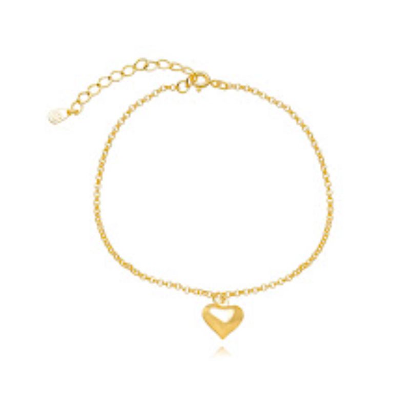 TORNOZELEIRA ELO PORTUGUÊS COM PINGENTE CORAÇÃO ABAULADO -  BANHO OURO 18K