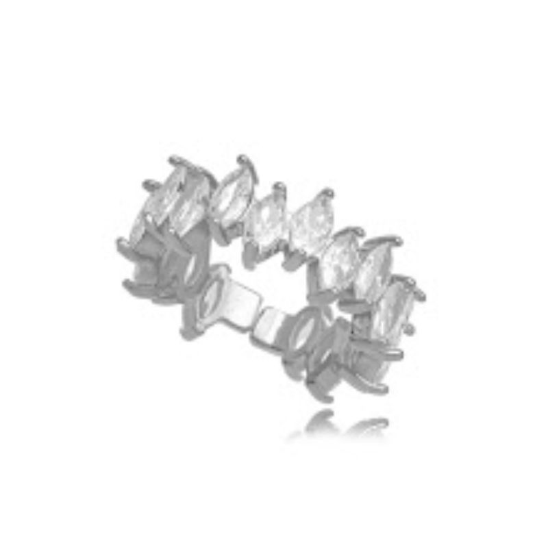 ANEL APARADOR DE LUXO COM PEDRAS NAVETE EM BANHO DE RÓDIO BRANCO