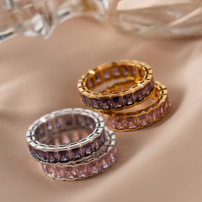 ANEL CRISTAIS QUARTZO ROSA EM BANHO DE OURO 18K