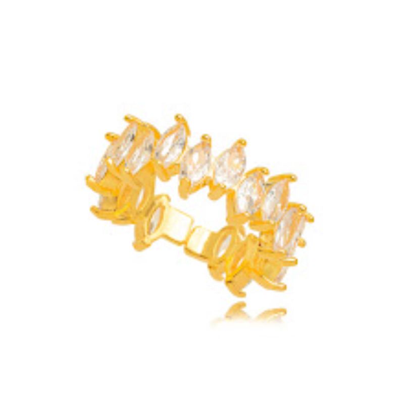 ANEL APARADOR DE LUXO COM PEDRAS NAVETE EM BANHO DE OURO18K