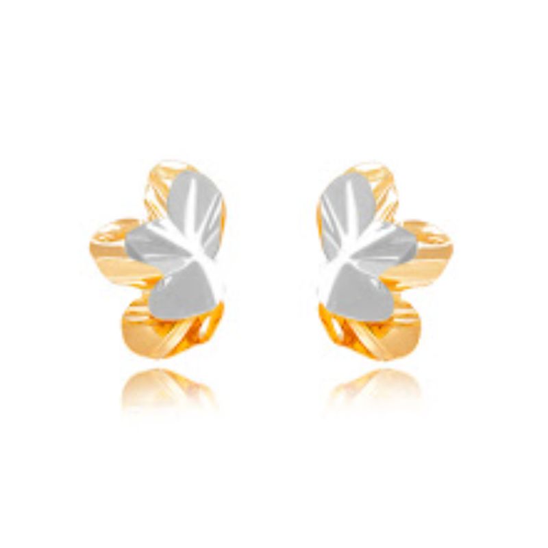 BRINCO BORBOLETA ESCULTURAL MIX - BANHO DE OURO 18K E RÓDIO BRANCO