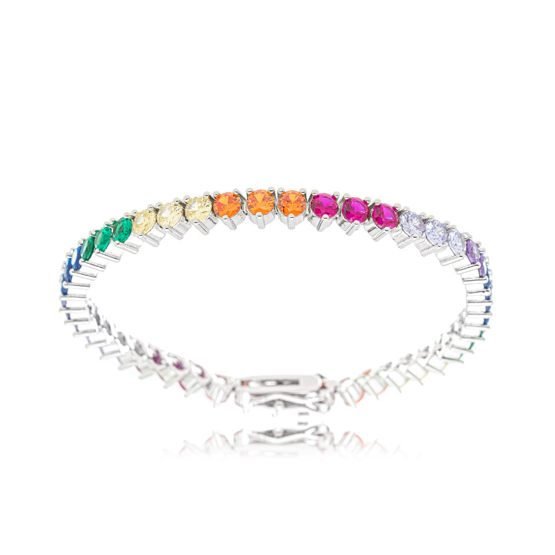 PULSEIRA RIVIEIRA 3 GARRAS RAINBOW COM BANHO DE RÓDIO BRANCO