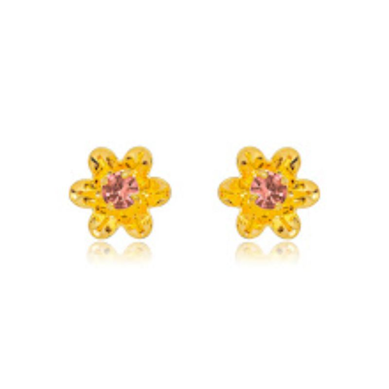 BRINCO FLOR RUBI EM BANHO DE OURO 18K