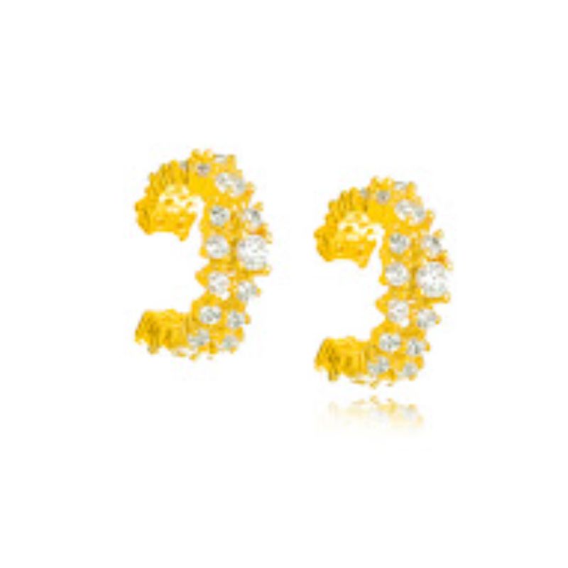 PIERCING DE PRESSÃO MULTI-ZIRCÔNIAS -  BANHO DE OURO 18K