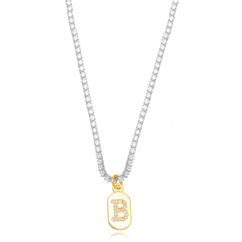 COLAR CHOKER RIVIERA LETRA B EM MISTURA DE BANHOS