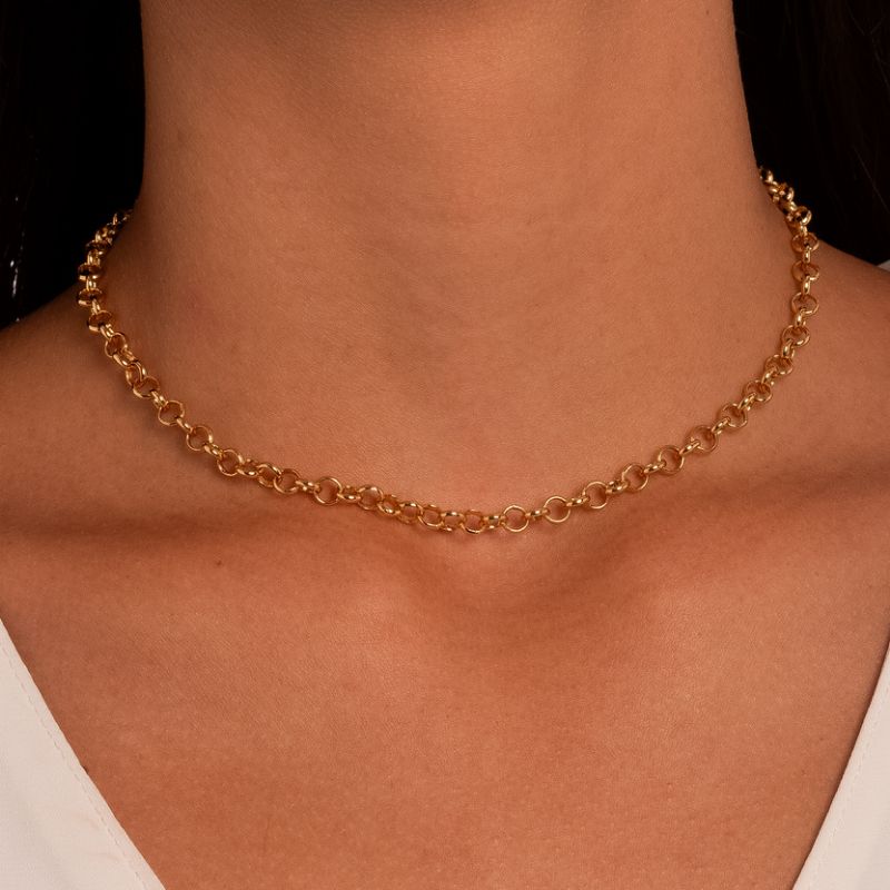 COLAR CHOKER ELOS LISOS EM BANHO DE OURO 18K