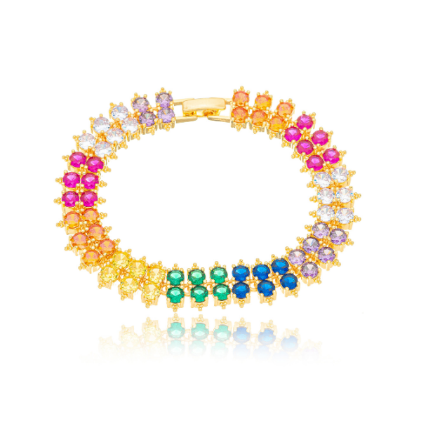 PULSEIRA RIVIERA DUPLA COLORIDA RAINBOW - BANHO OURO 18K