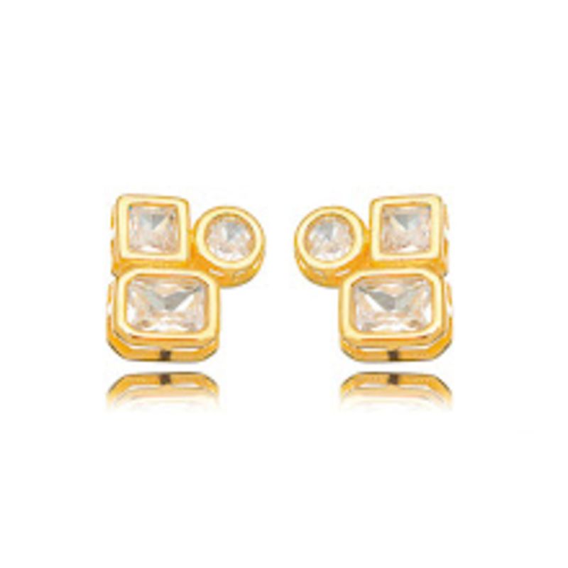 BRINCO CLUSTER GEOMÉTRICO TRÊS FORMAS - BANHO DE OURO 18K