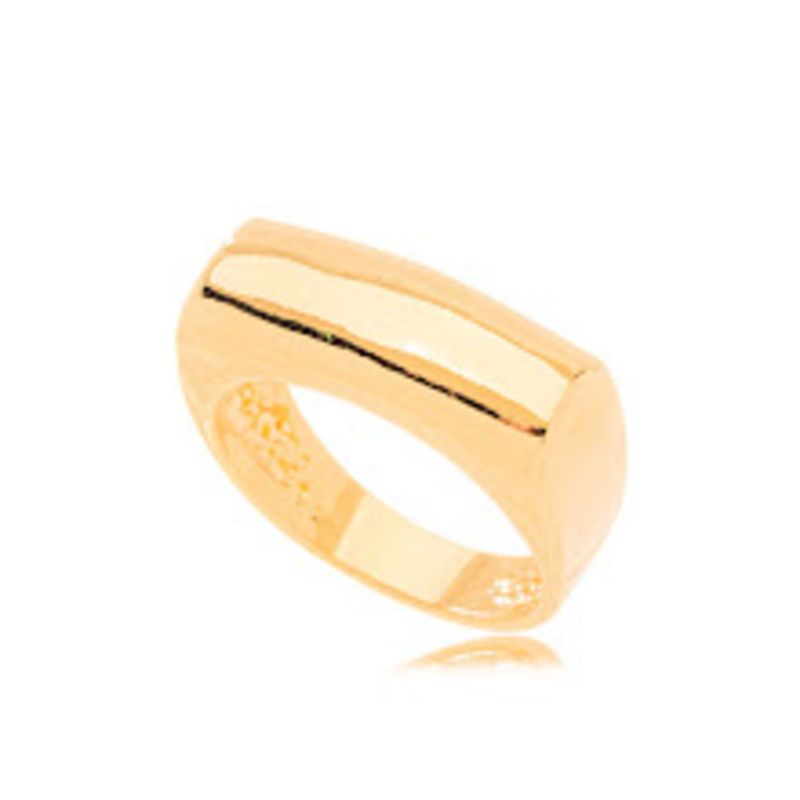 ANEL SINETE RETANGULAR LISO EM BANHO DE OURO 18K