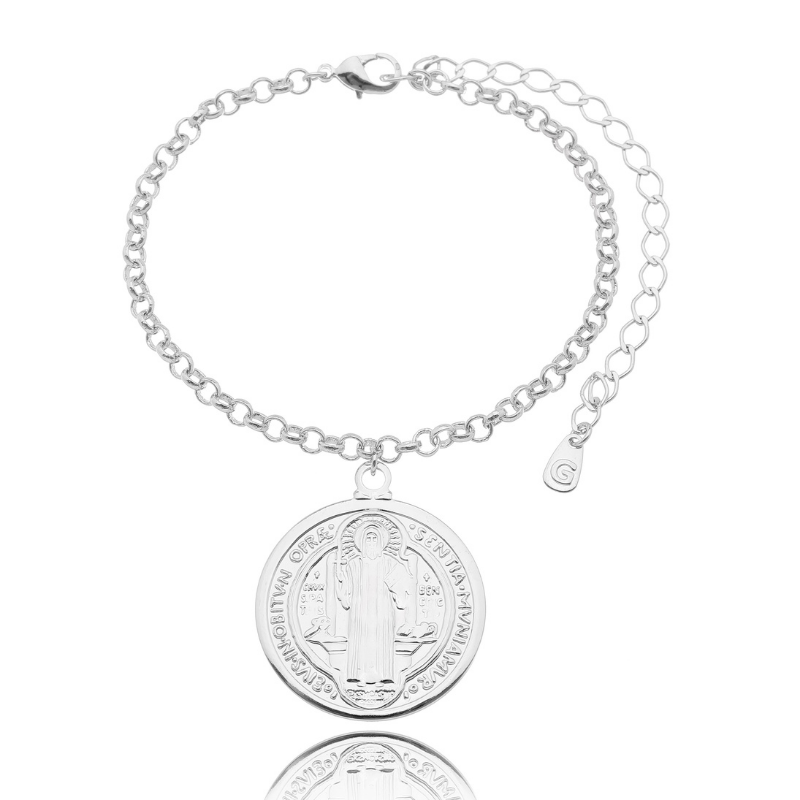 PULSEIRA ELOS LISOS SÃO BENTO EM BANHO DE RÓDIO BRANCO