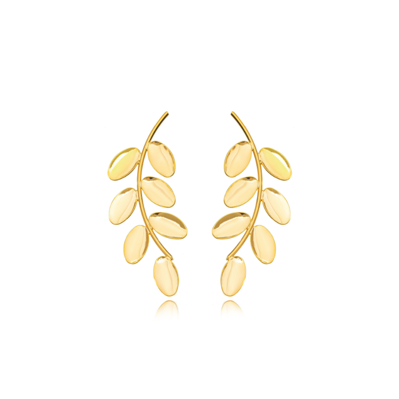 BRINCO RAMO DE FOLHAS GOLD - BANHO DE OURO 18K