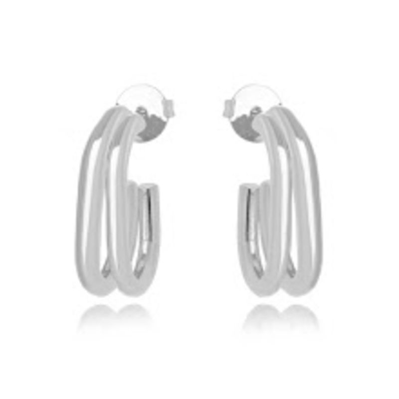 BRINCO ARGOLA FILEIRAS LISO EM BANHO DE RÓDIO BRANCO