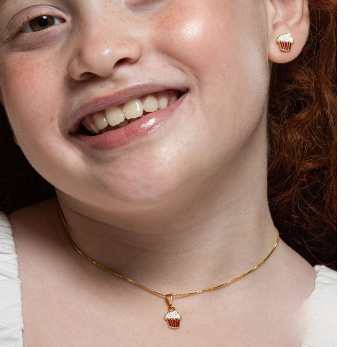 CONJUNTO PIPOCA ESMALTADO EM BANHO DE OURO 18K