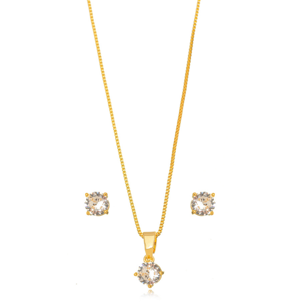 CONJUNTO COLAR E BRINCOS PONTO DE LUZ CRISTAL EM BANHO DE OURO18K