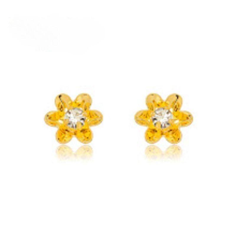 BRINCO  FLOR CRISTAL EM BANHO DE OURO 18K