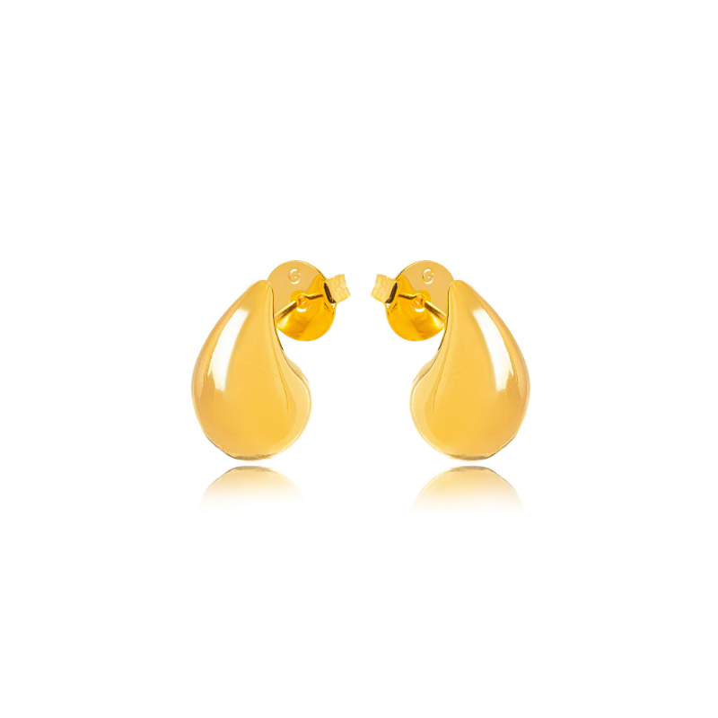 BRINCO GOTA ORGÂNICA CURVA - BANHO DE OURO 18K