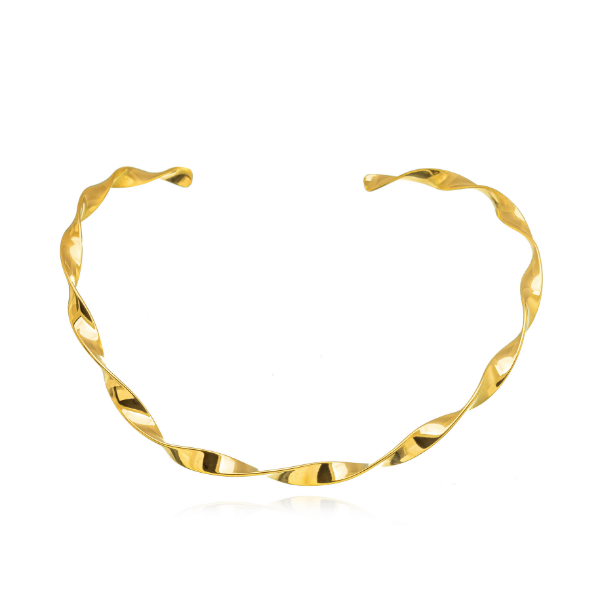 COLAR CHOKER RÍGIDA TORCIDA EM BANHO DE OURO 18K