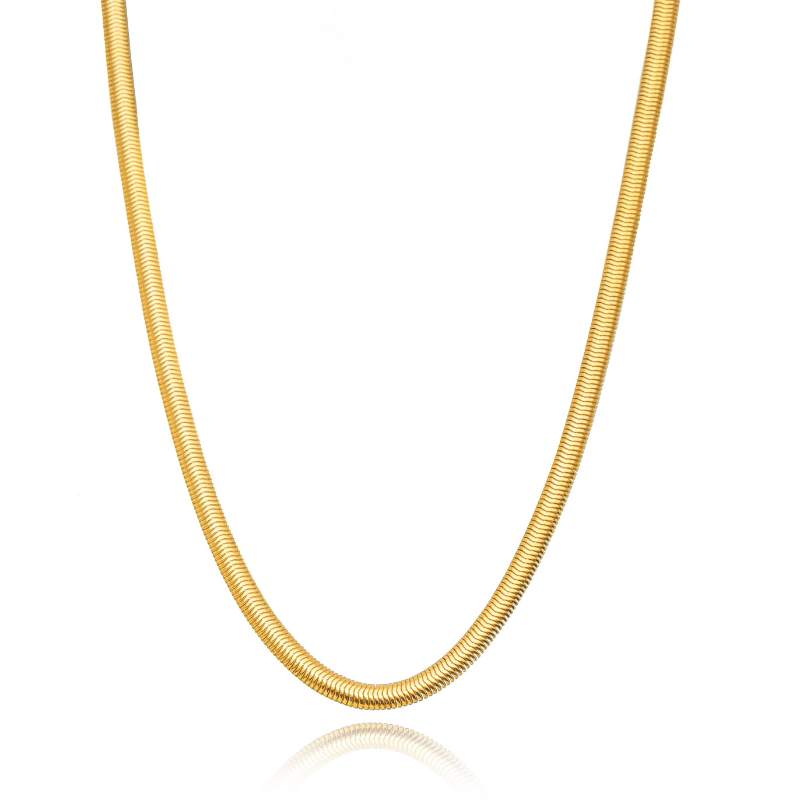 COLAR CHOKER MALHA SNAKE TUBULAR 4MM EM BANHO DE OURO 18K