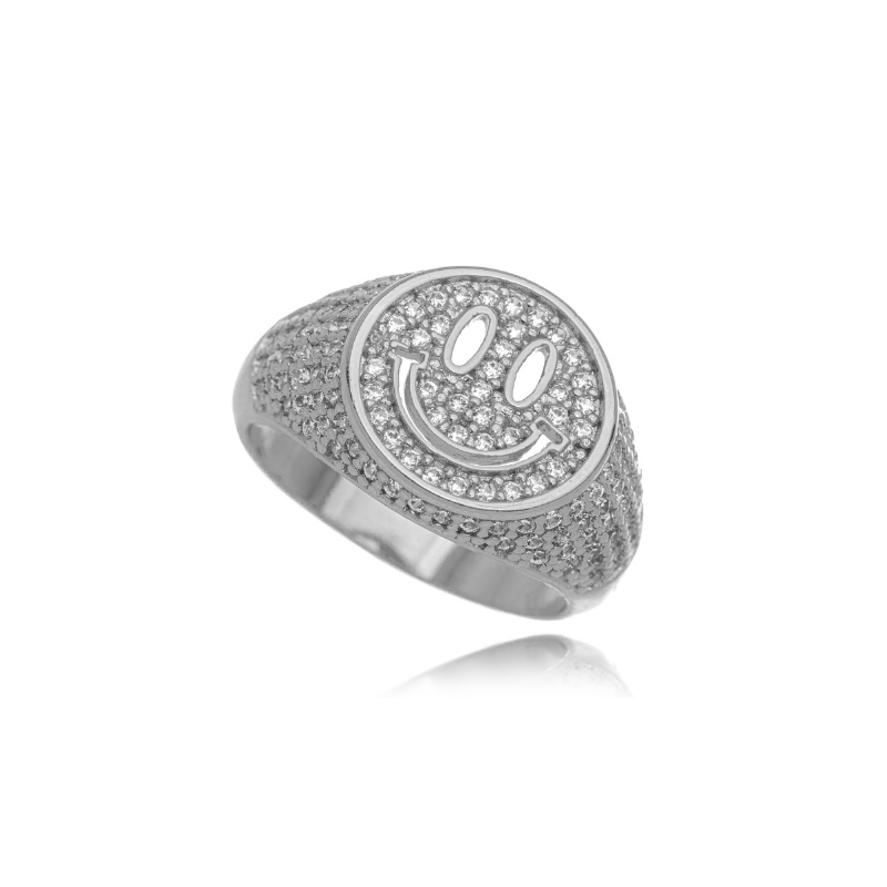 ANEL SETEIRO SMILEY CRAVEJADO - BANHO DE RÓDIO BRANCO