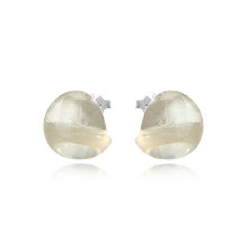 BRINCO BOTÃO ESFERA ORGÂNICA TRANSPARENTE - PINO BANHO DE OURO 18K