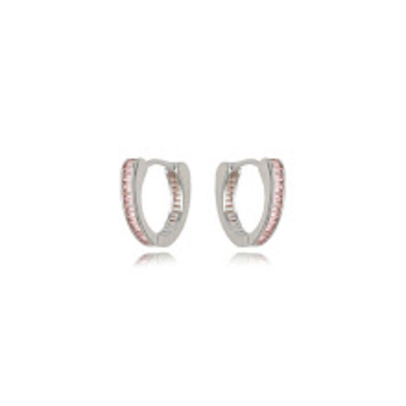 BRINCO ARGOLA CRISTAIS QUARTZO ROSA EM BANHO DE RÓDIO BRANCO
