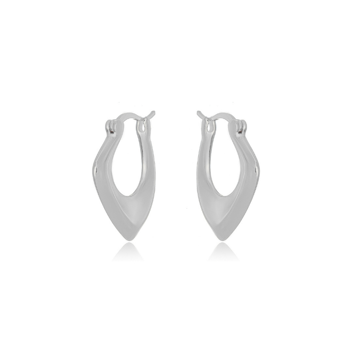 BRINCO ARGOLA ARTICULADA TRIÂNGULO ALONGADO EM BANHO DE RÓDIO BRANCO