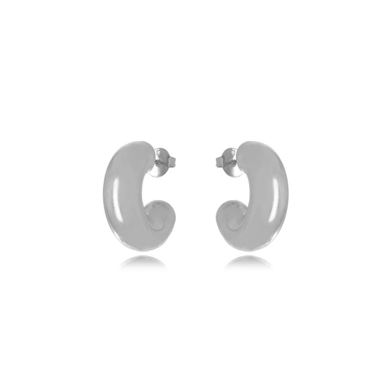 BRINCO ARGOLA ABAULADA LISA EM BANHO DE RÓDIO BRANCO