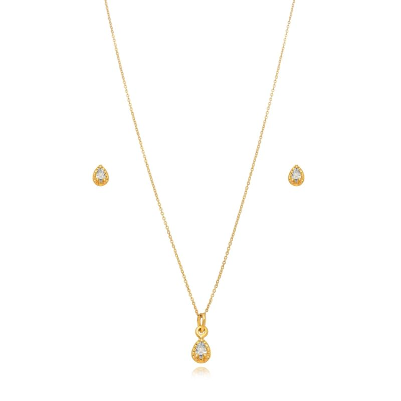 CONJUNTO GOTA CRISTAL EM BANHO DE OURO 18K