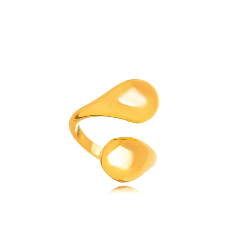 ANEL AJUSTÁVEL COM DESIGN ORGÂNICO DE GOTAS ABAULADAS  EM BANHO DE OURO 18K