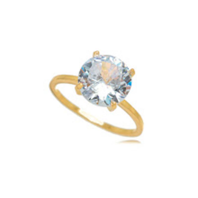 ANEL SOLITÁRIO ARO FINO LUXO COM CRISTAL LAPIDADO - BANHO DE OURO 18K