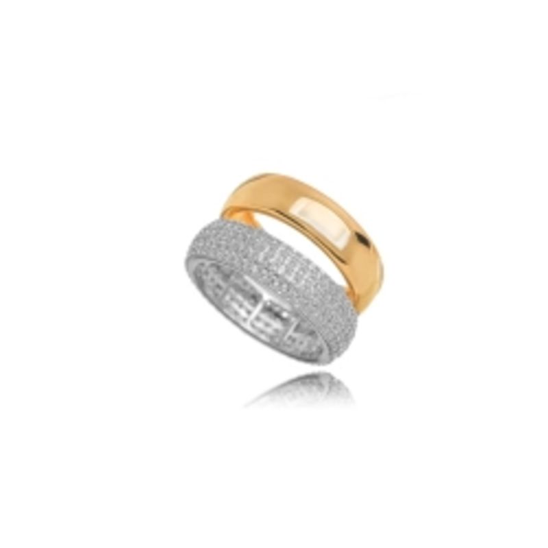 ANÉIS DUO INFINITY: ALIANÇA BOLD E APARADOR PAVÊ BICOLOR