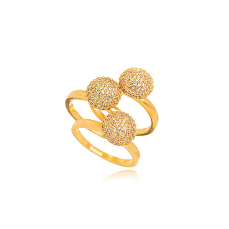 ANEL TRIO BOLA MICRO ZIRCÔNIA EM BANHO DE OURO 18K