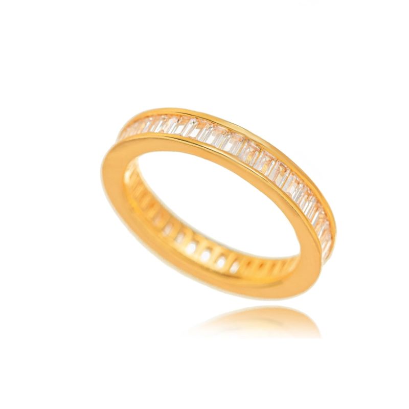 ANEL ETERNITY COM ZIRCÔNIAS BAGUETES TRANSPARENTES  EM BANHO DE OURO 18K