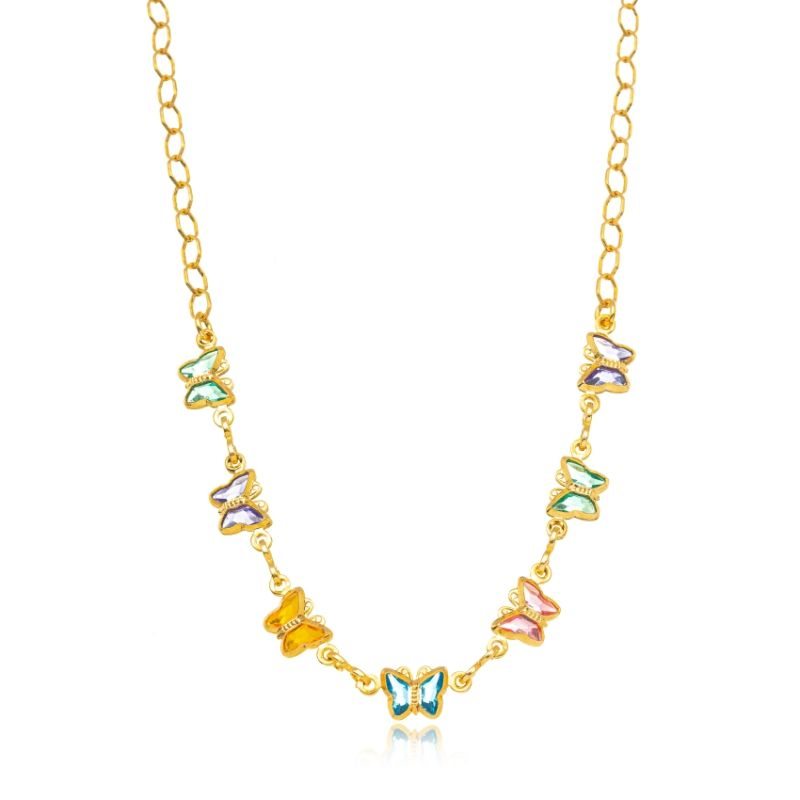 COLAR BORBOLETA CRISTAIS COLORIDO EM BANHO DE OURO 18K