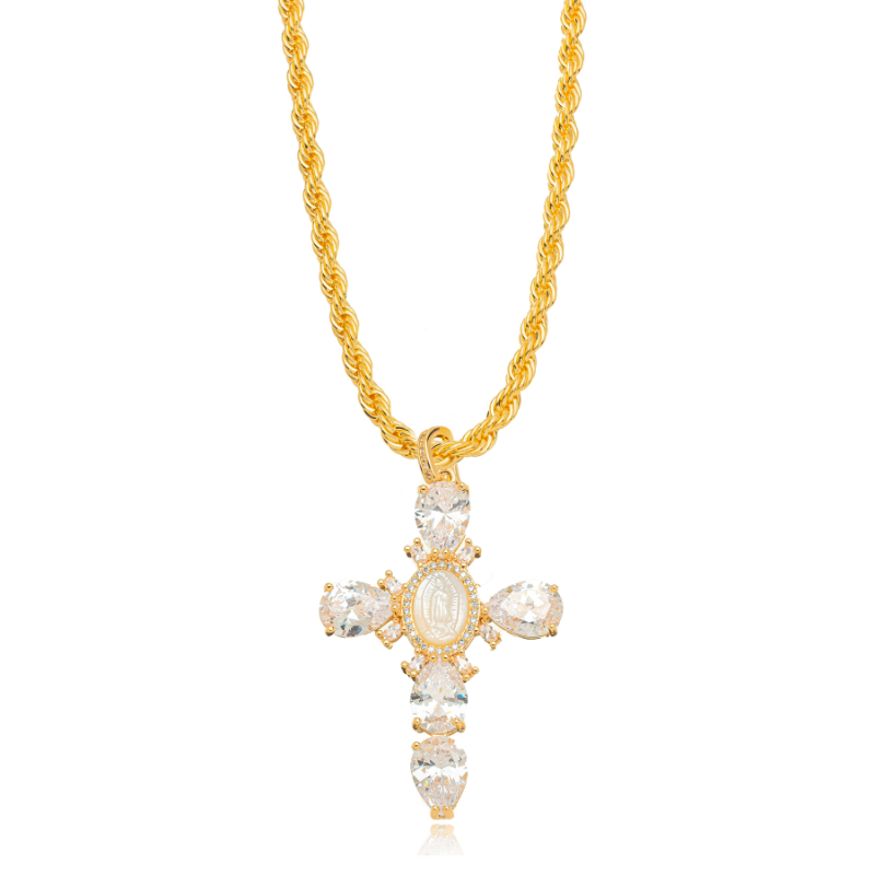 COLAR CHOKER CORDÃO BAIANO CRUZ CRAVEJADO CRISTAL EM BANHO DE OURO 18K