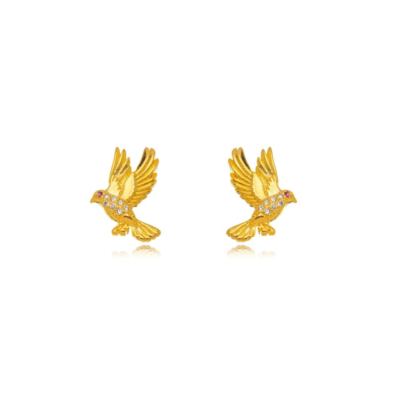 BRINCO PÁSSARO MICRO ZIRCÔNIA EM BANHO DE OURO 18K