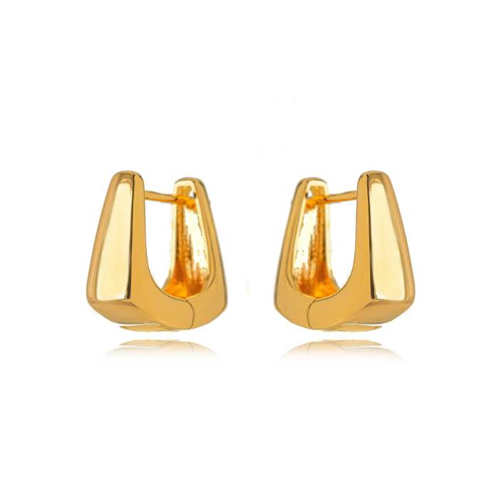 BRINCO ARGOLA QUADRADA TRAPEZOIDAL ABAULADA BANHADO EM OURO 18K