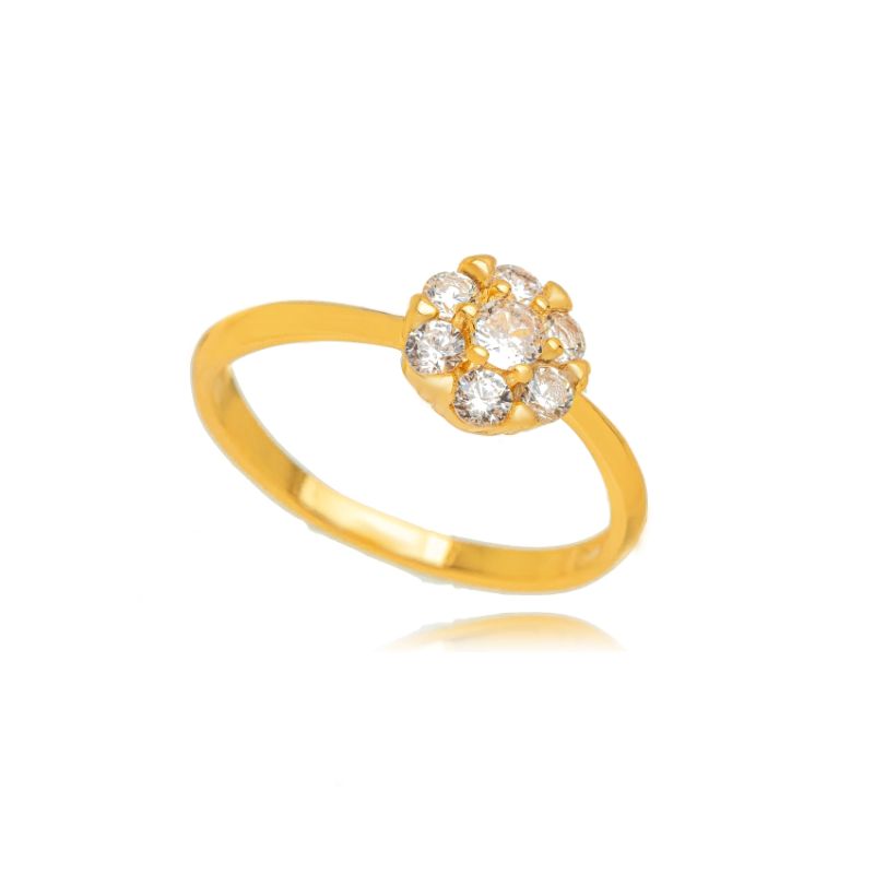 ANEL SOLITÁRIO ESTILO FLOR BRILHANTE - BANHO DE OURO 18K
