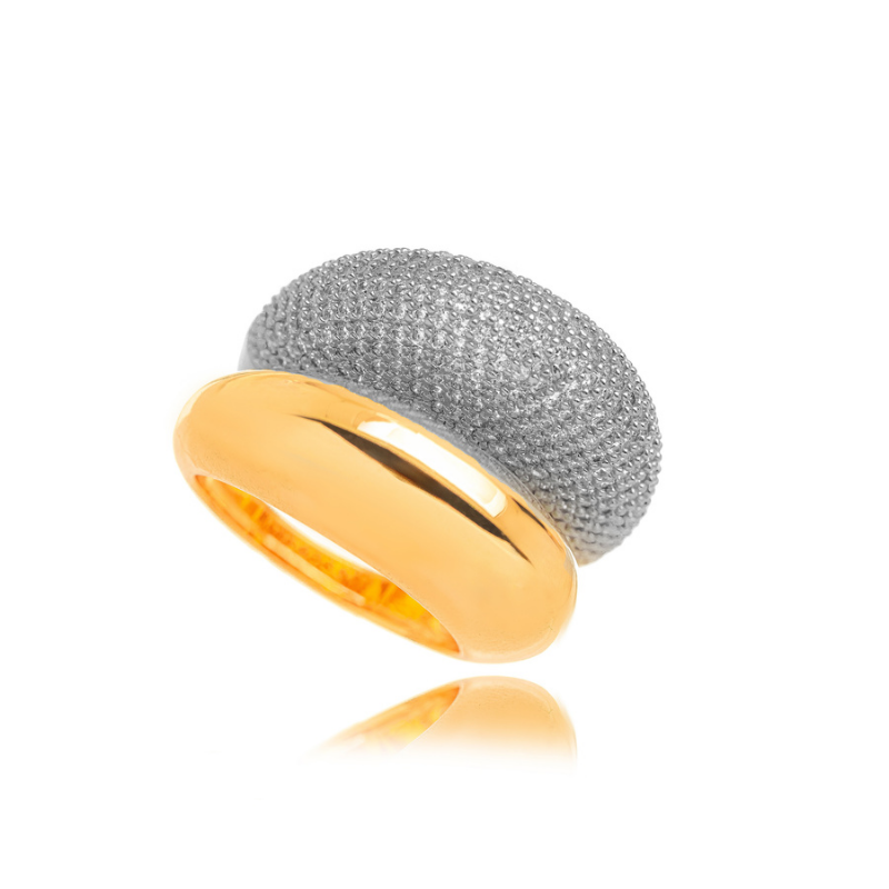 ANÉIS MAJESTIC DUO: DESIGN BOLD LISO E CRAVEJADO - BICOLOR