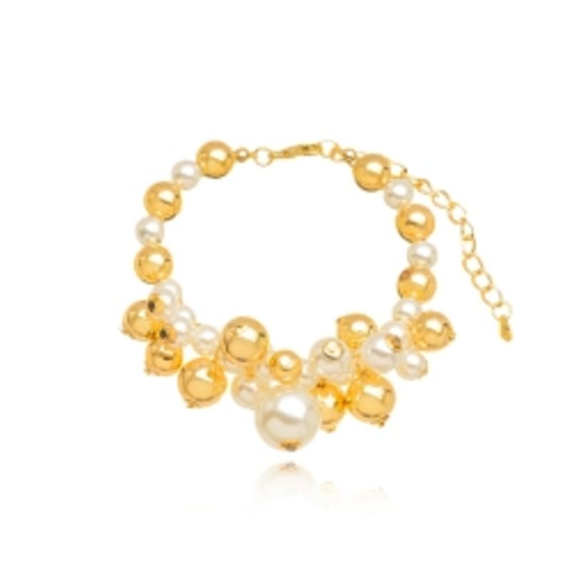 PULSEIRA ESFERAS  E PÉROLAS EM BANHO DE OURO 18K